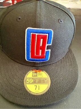 New Era Black Fitted Hat with Red and Blue LA Patch